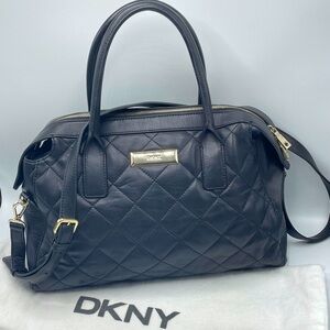 Dkny Black Leather Quilted Handbag